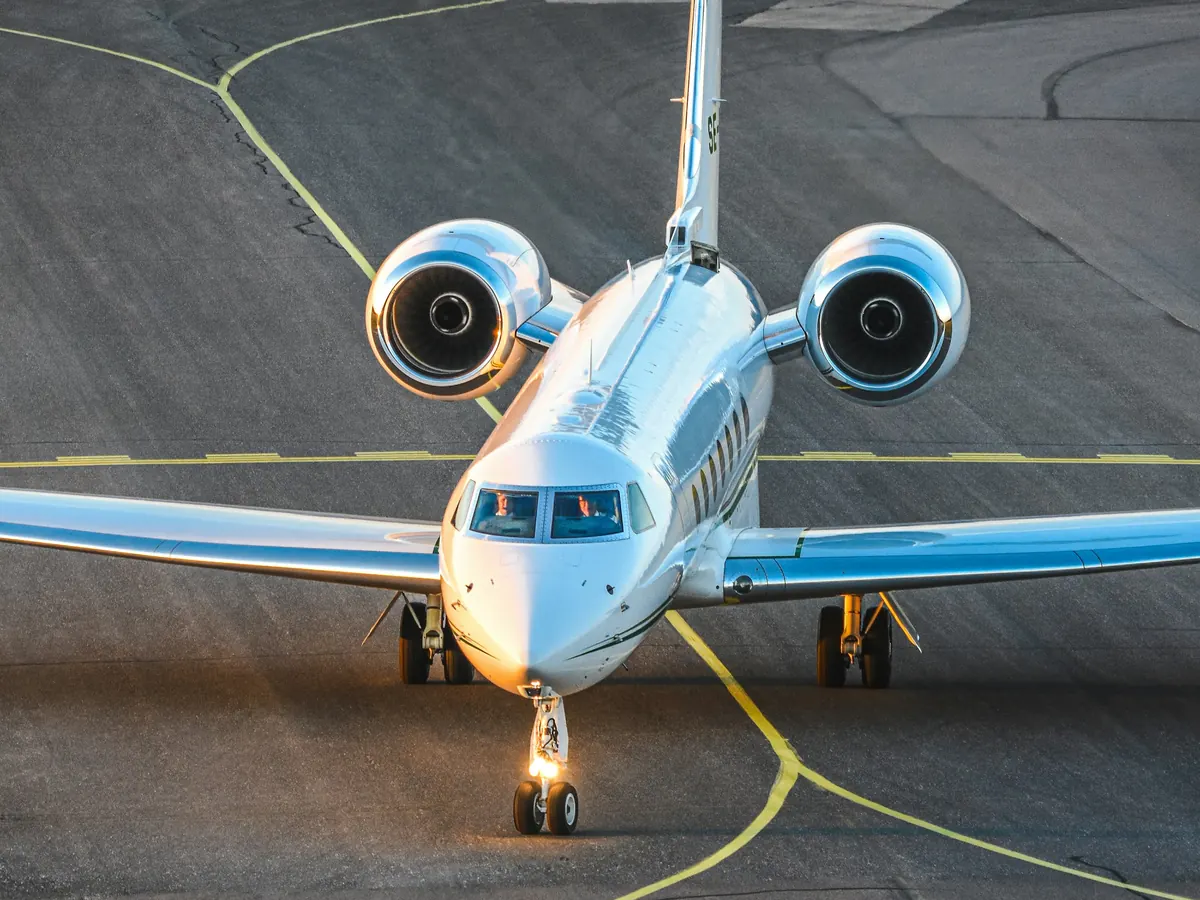 A business jet seen from above as it taxis