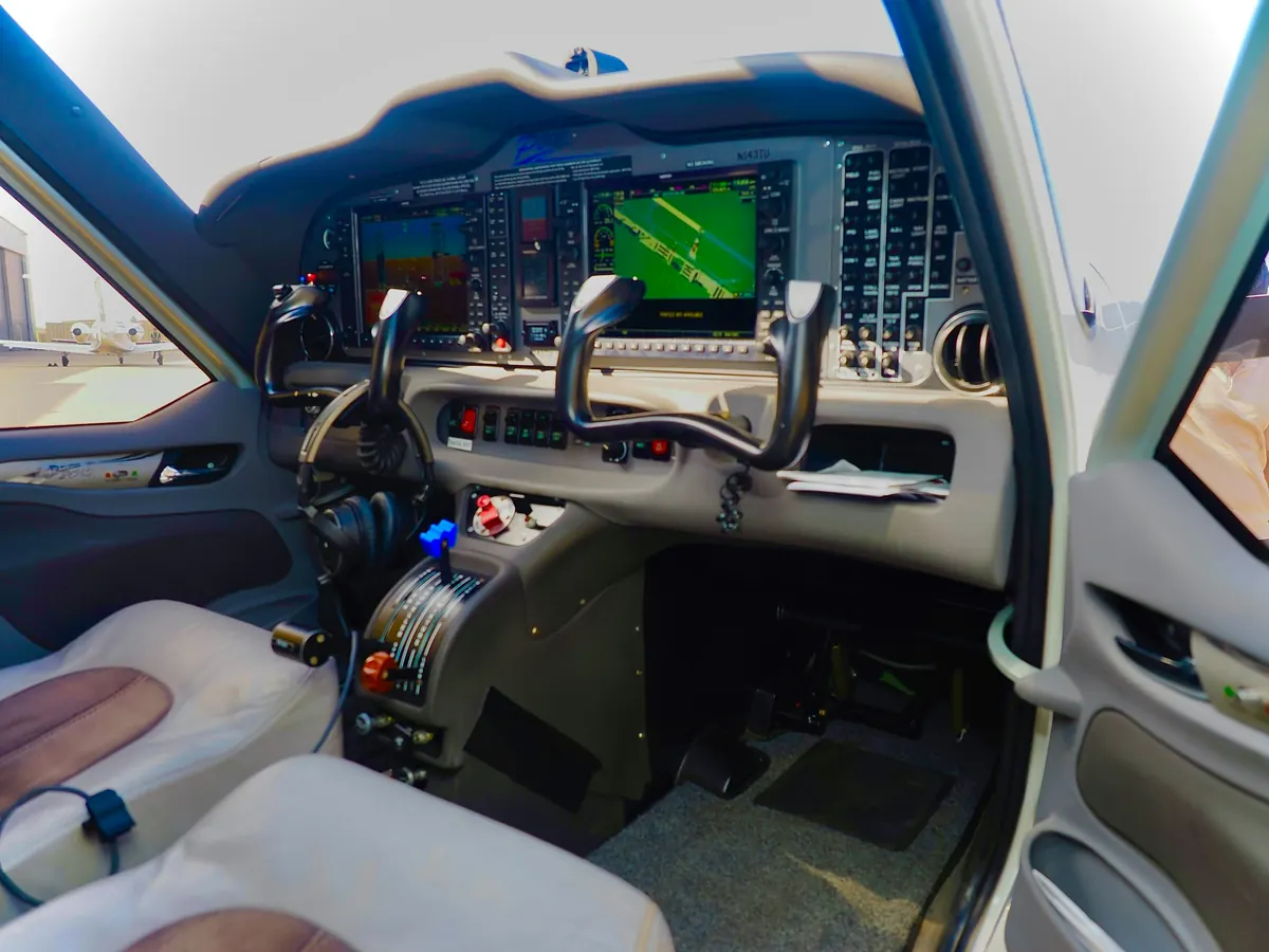 The cockpit of a turboprop with glass displays